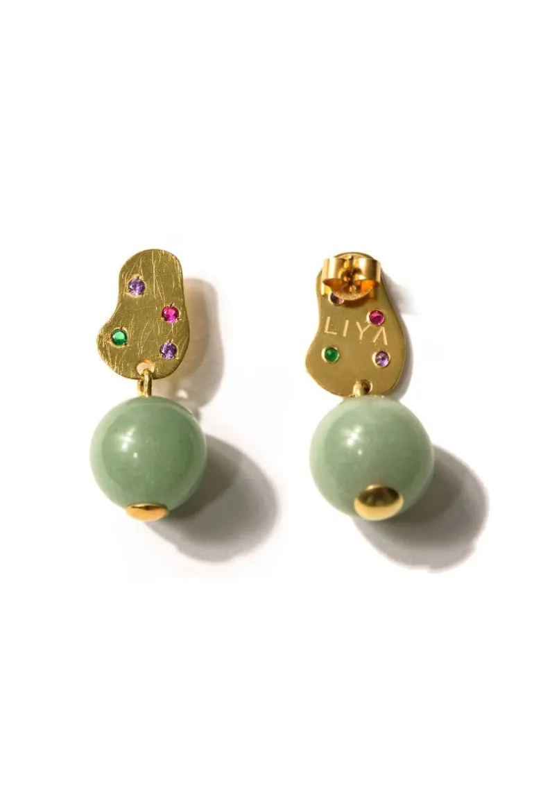 Earrings<CULT MIA MINT AVENTURINE STONE EARRINGS Mint/Gold