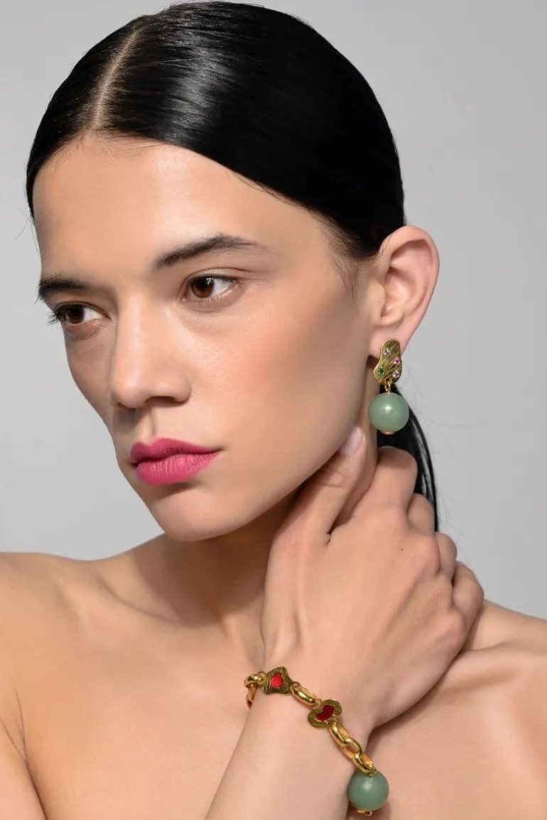 Earrings<CULT MIA MINT AVENTURINE STONE EARRINGS Mint/Gold