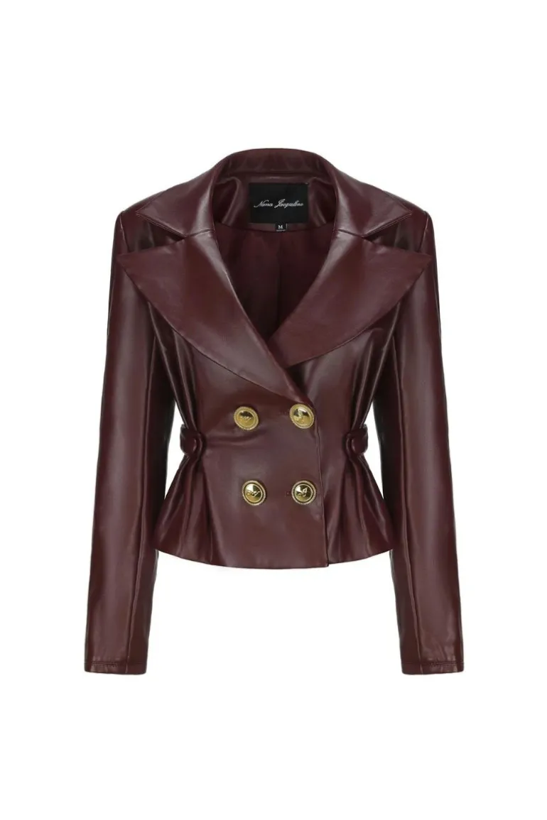 Jackets<CULT MIA MIRABEL FAUX LEATHER JACKET Brown