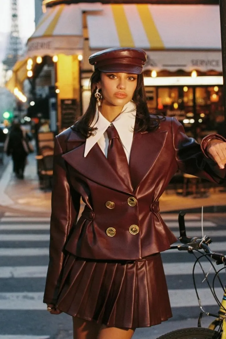Jackets<CULT MIA MIRABEL FAUX LEATHER JACKET Brown