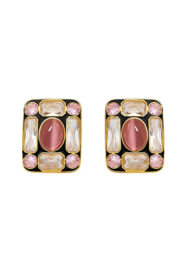 Earrings<CULT MIA MIRABEL CAT EYE STONE EARRINGS Gold & Pink