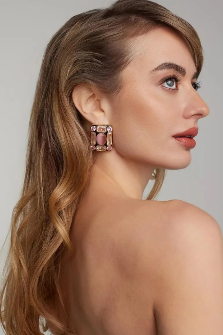 Earrings<CULT MIA MIRABEL CAT EYE STONE EARRINGS Gold & Pink