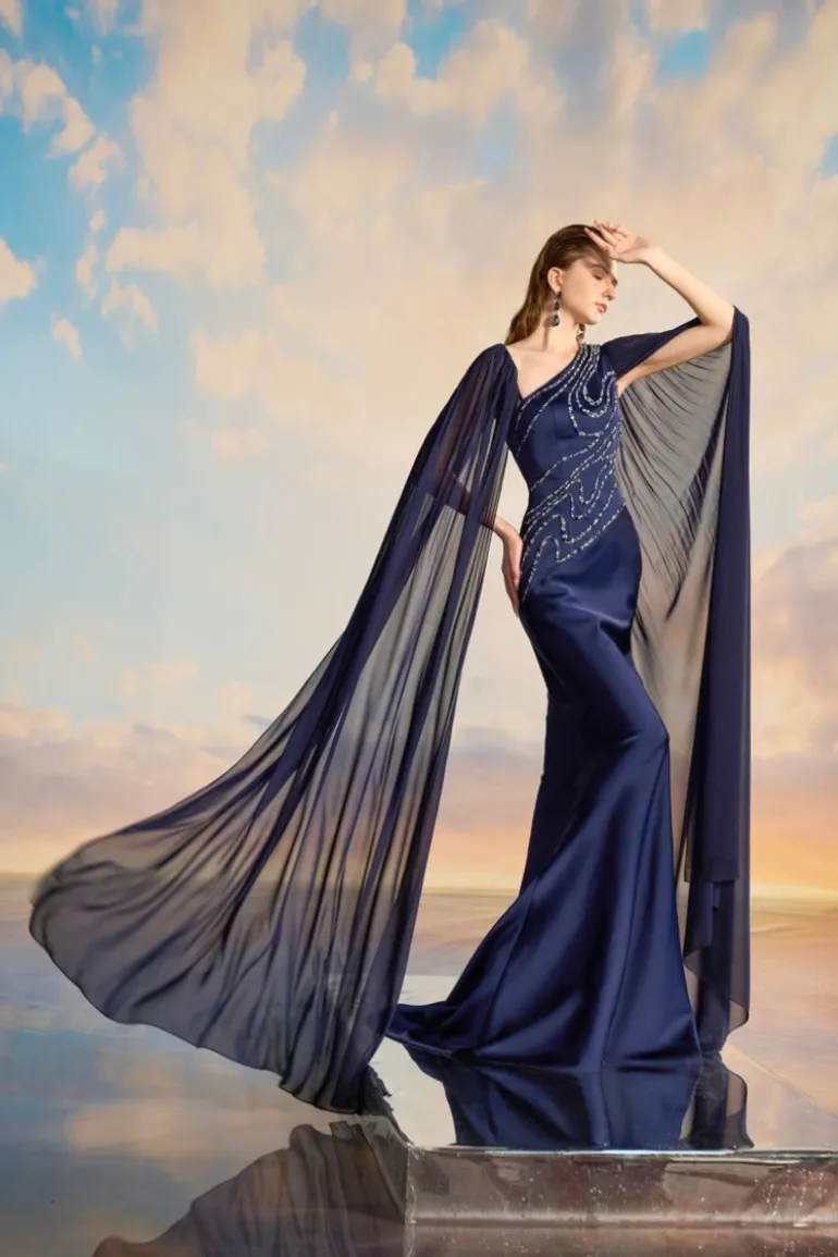 Dresses | Gowns<CULT MIA MIRANDA SILK SATIN FISHTAIL GOWN Dark blue