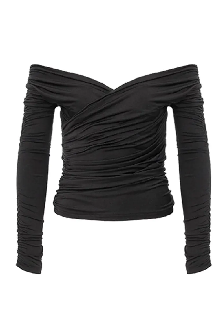 Tops<CULT MIA MONIQUE DRAPED JERSEY TOP Noir