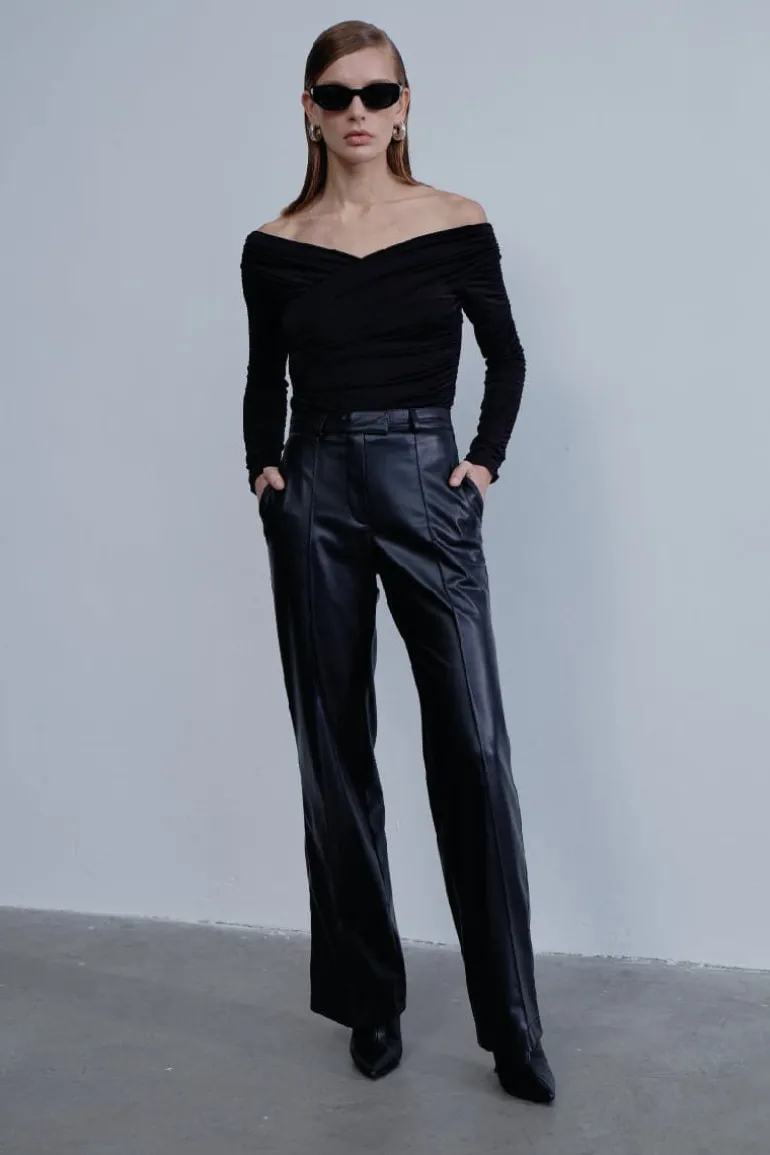 Tops<CULT MIA MONIQUE DRAPED JERSEY TOP Noir