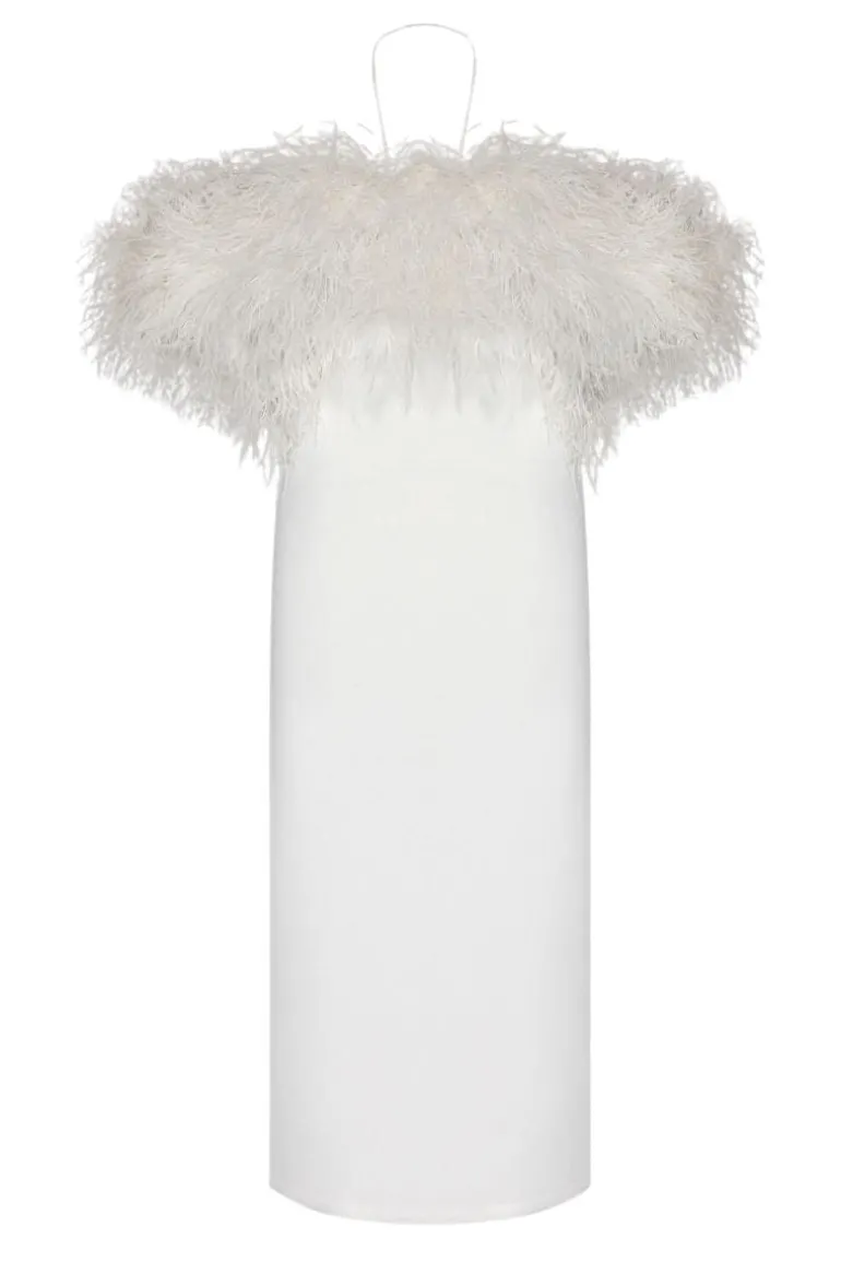 Dresses | Midi Dresses<CULT MIA MONIQUE STRAPLESS FEATHER MIDI DRESS White