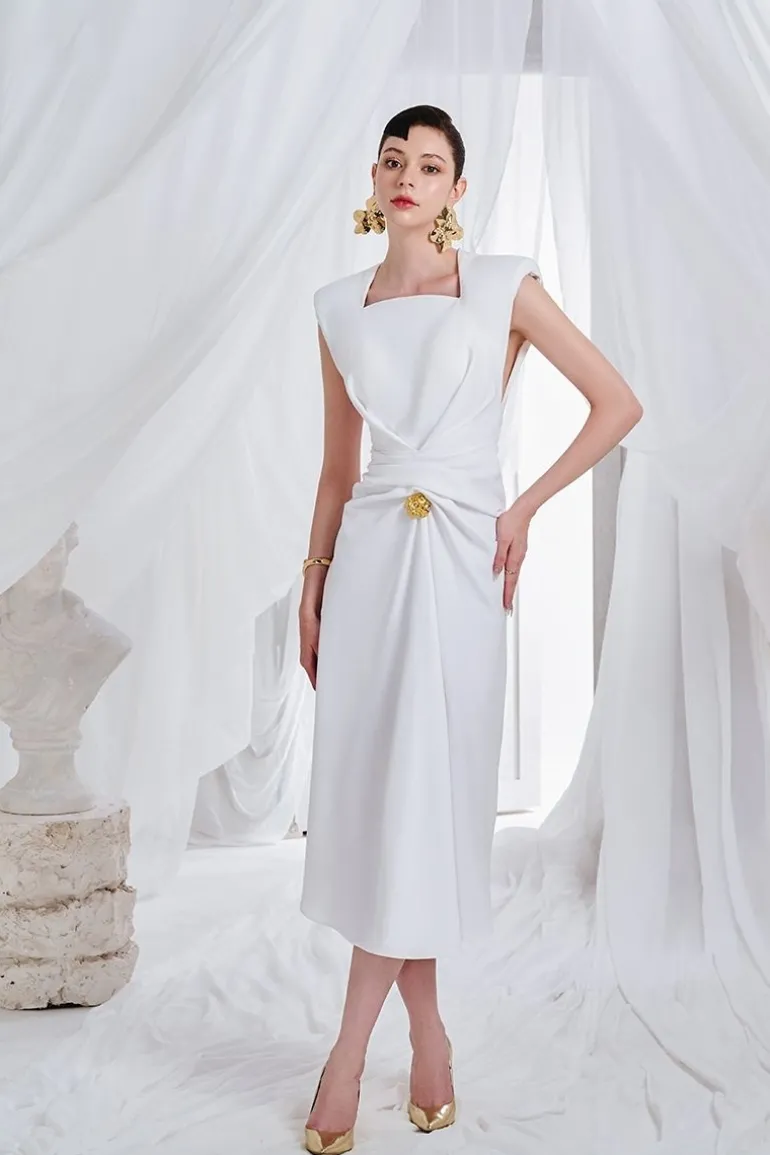 Dresses | Midi Dresses<CULT MIA MORENO SHEATH QUEEN ANNE NECK SYNTHETIC MIDI DRESS White