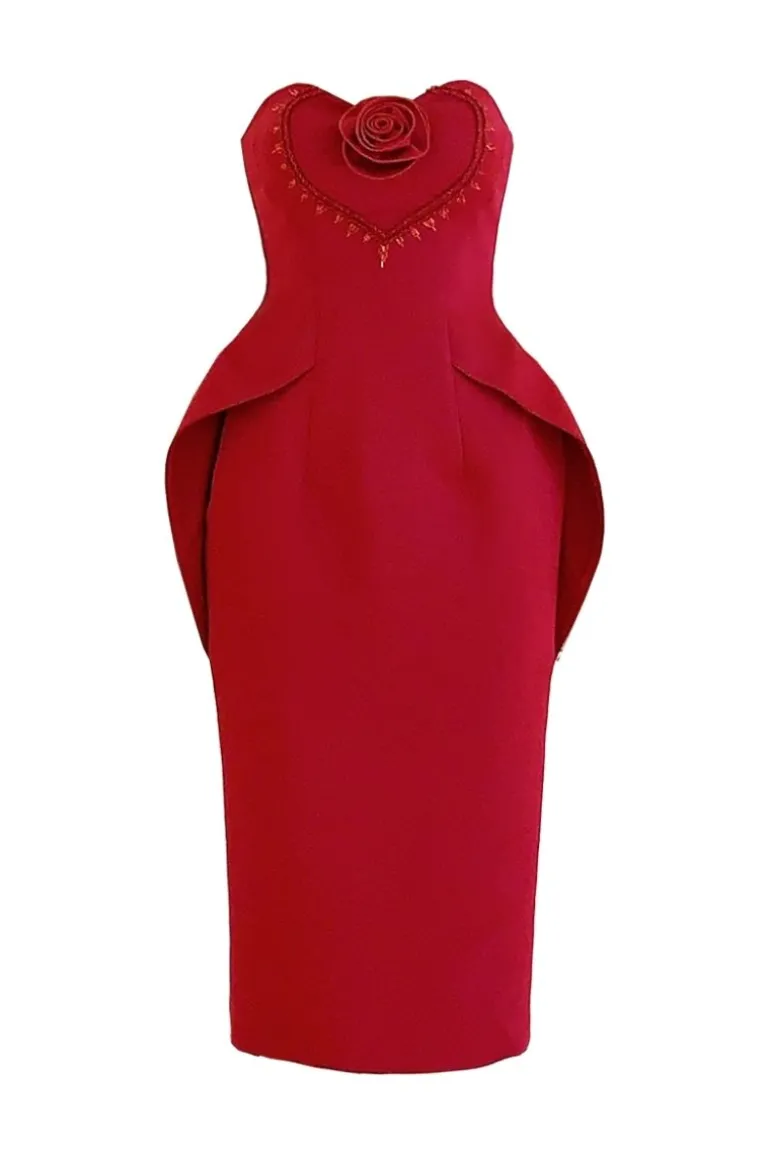 Dresses | Midi Dresses<CULT MIA MORRIS PENCIL SEMI-HEART NECK ORGANDY MIDI DRESS Red