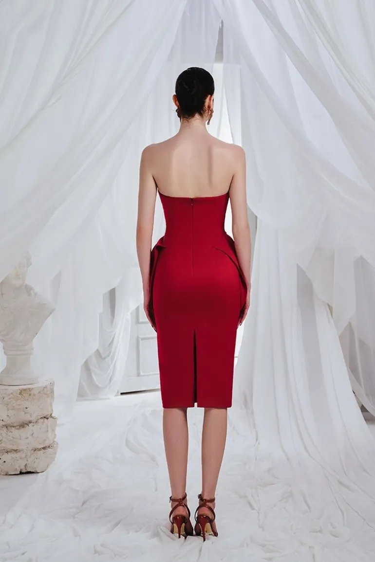 Dresses | Midi Dresses<CULT MIA MORRIS PENCIL SEMI-HEART NECK ORGANDY MIDI DRESS Red