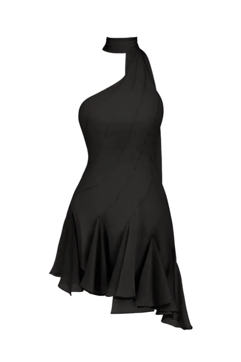 Dresses | Mini Dresses<CULT MIA MS. GODET ASYMMETRIC DRESS IN Black