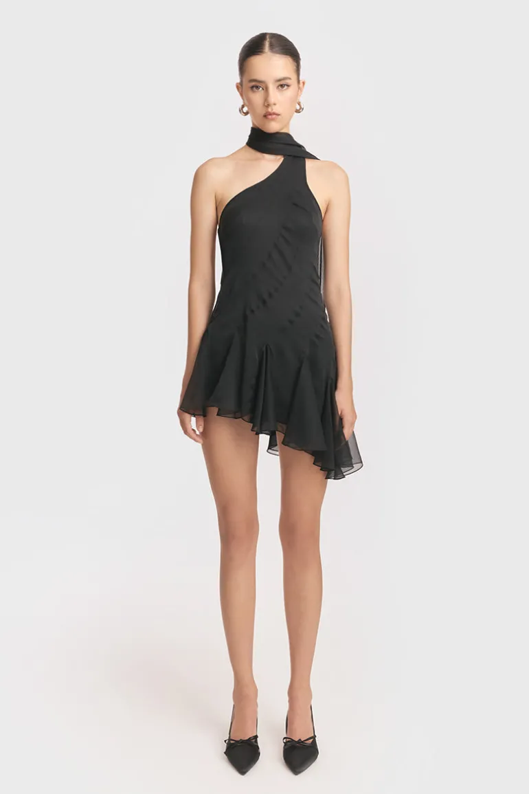 Dresses | Mini Dresses<CULT MIA MS. GODET ASYMMETRIC DRESS IN Black
