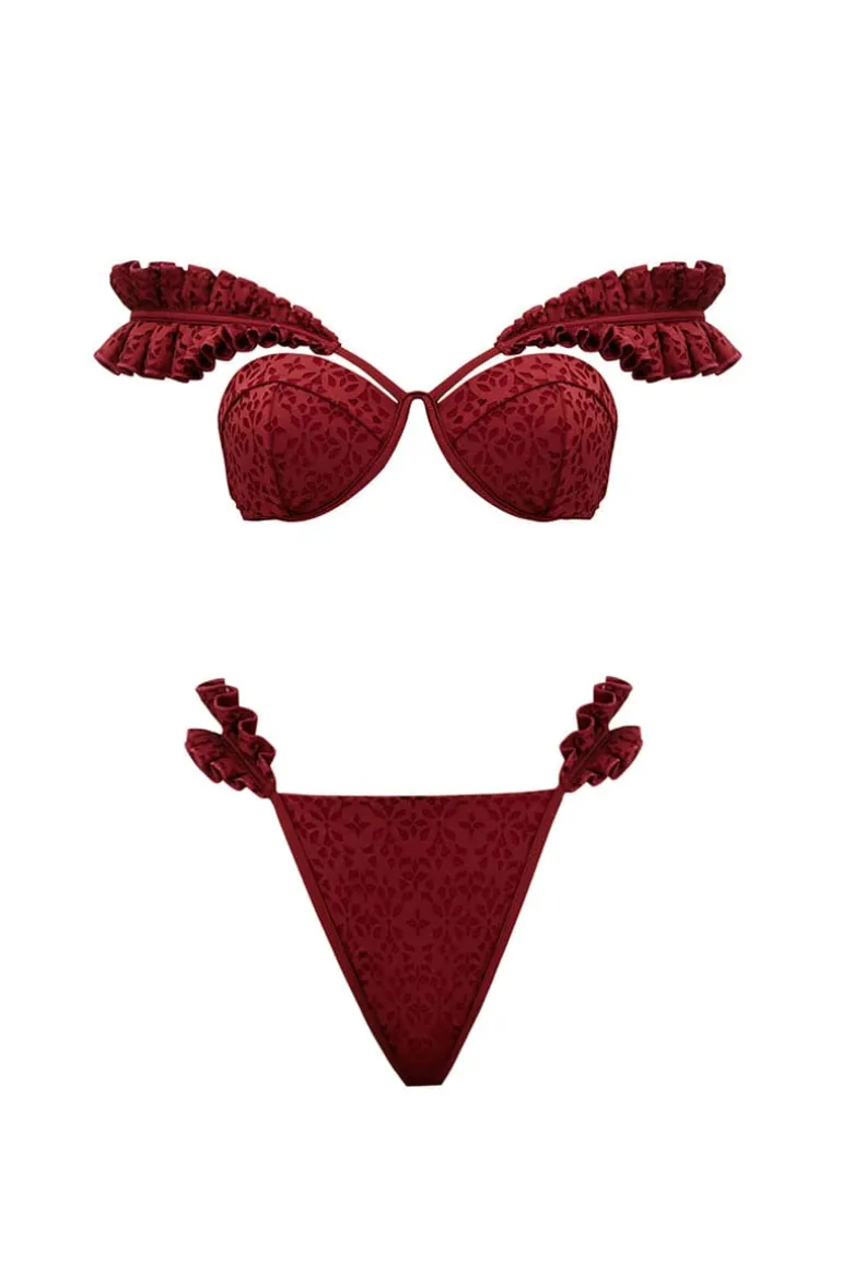 Swimwear<CULT MIA MULAN WINE RUFFLE BIKINI