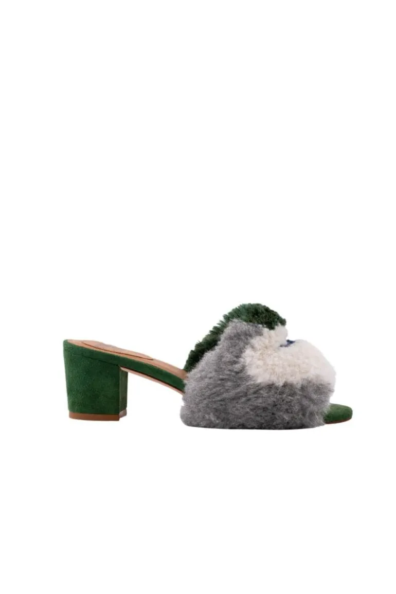 Heels<CULT MIA MULTICOLOR GREEN ALPACA CARPET MULES