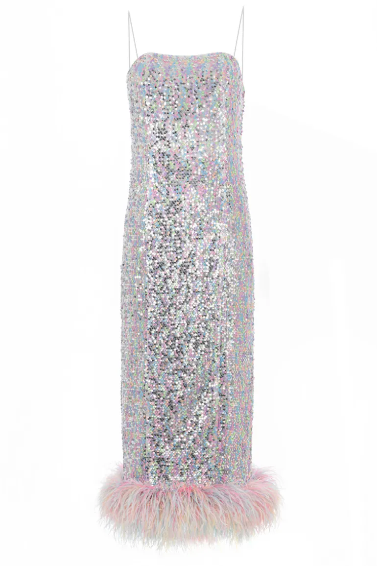 Dresses | Midi Dresses<CULT MIA MULTICOLOR SEQUIN FEATHER MIDI DRESS Gray-Multicolor
