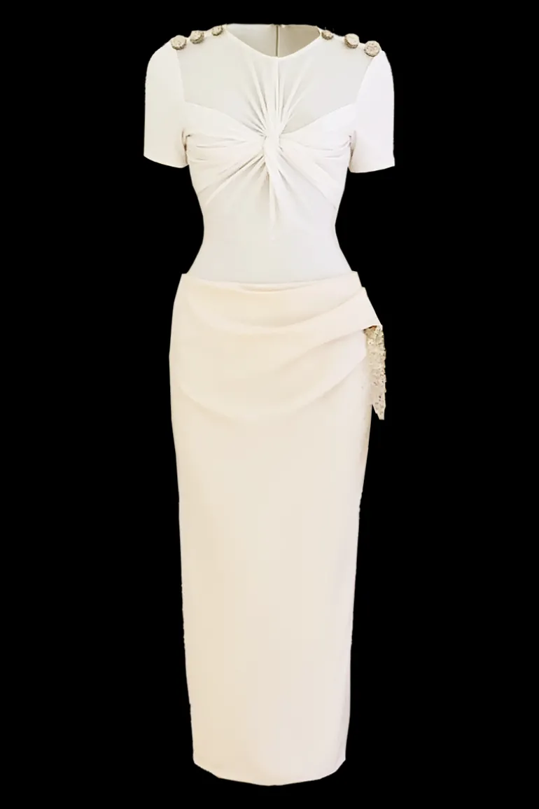 Dresses | Midi Dresses<CULT MIA MUSHROOM MIDI DRESS HUGGING BODICE DESIGN TWIST CHEST Vanilla Ice