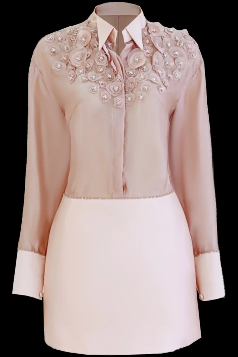 Dresses | Mini Dresses<CULT MIA MUSHROOM SHORT DRESS WITH FLOWER ON TOP Peach Dust