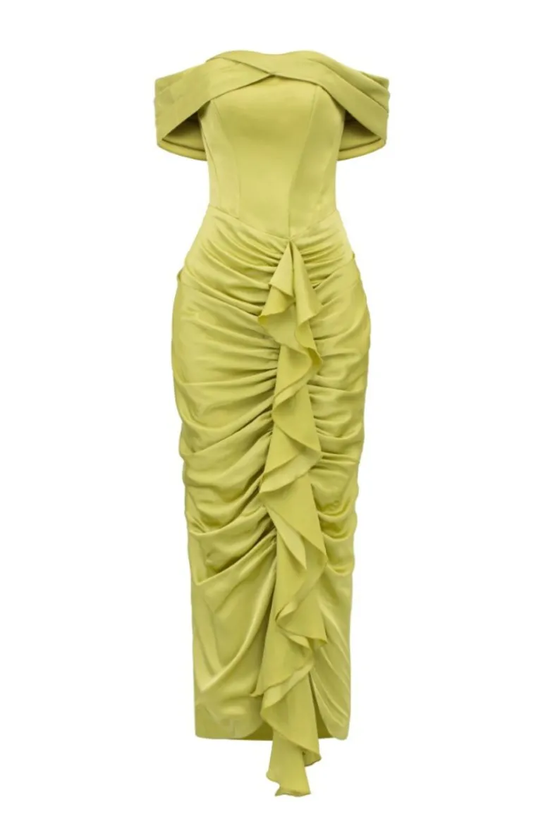 Dresses | Midi Dresses<CULT MIA NAAVA SILK SATIN OFF-SHOULDER MIDI DRESS Green
