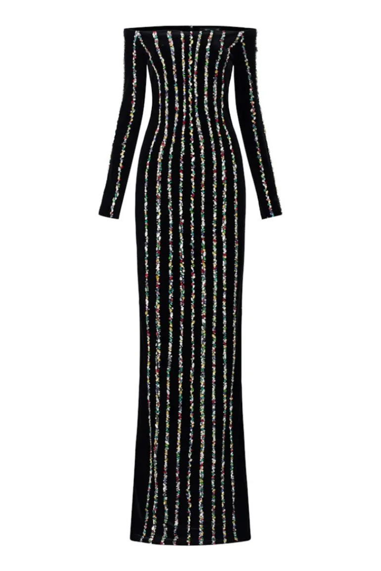 Dresses<CULT MIA NAILA VELVET BODYCON MAXI DRESS Black