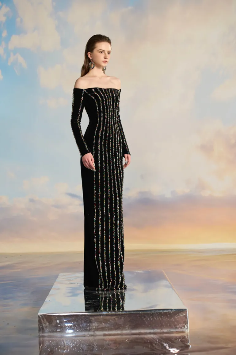 Dresses<CULT MIA NAILA VELVET BODYCON MAXI DRESS Black