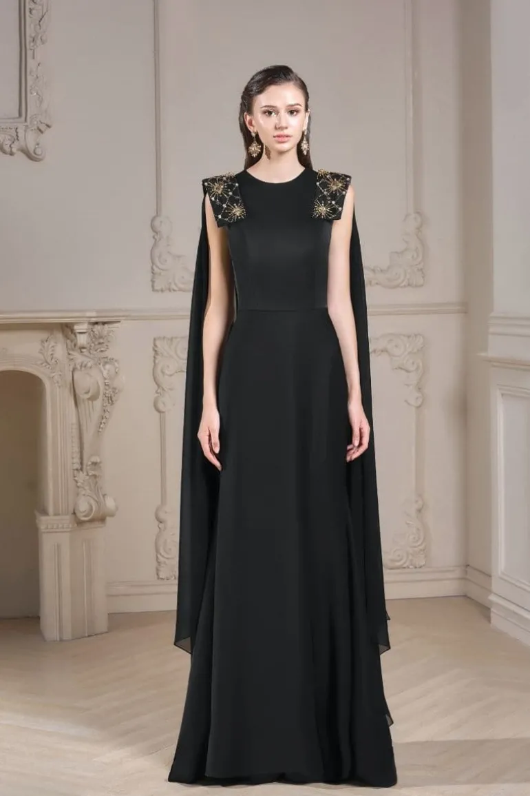 Dresses | Gowns<CULT MIA NATALIE TAFFETA CRYSTALS AT EPAULETTES DRESS Black