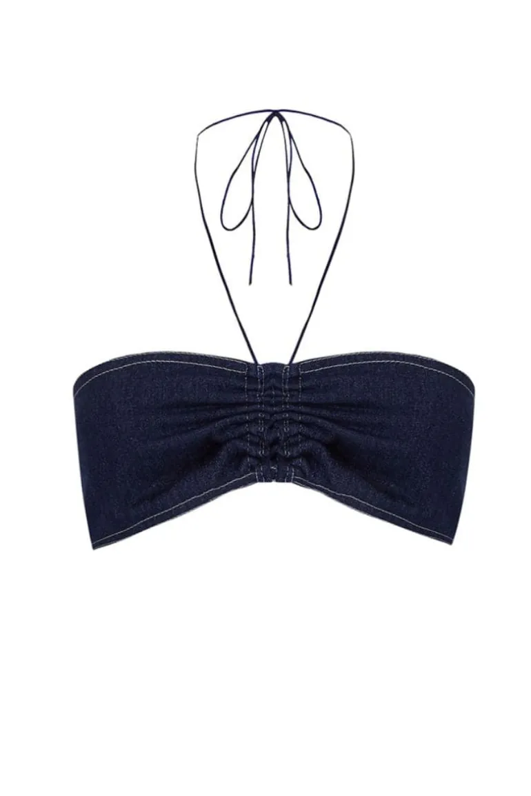 Tops<CULT MIA DENIM GATHERED TOP Navy Blue