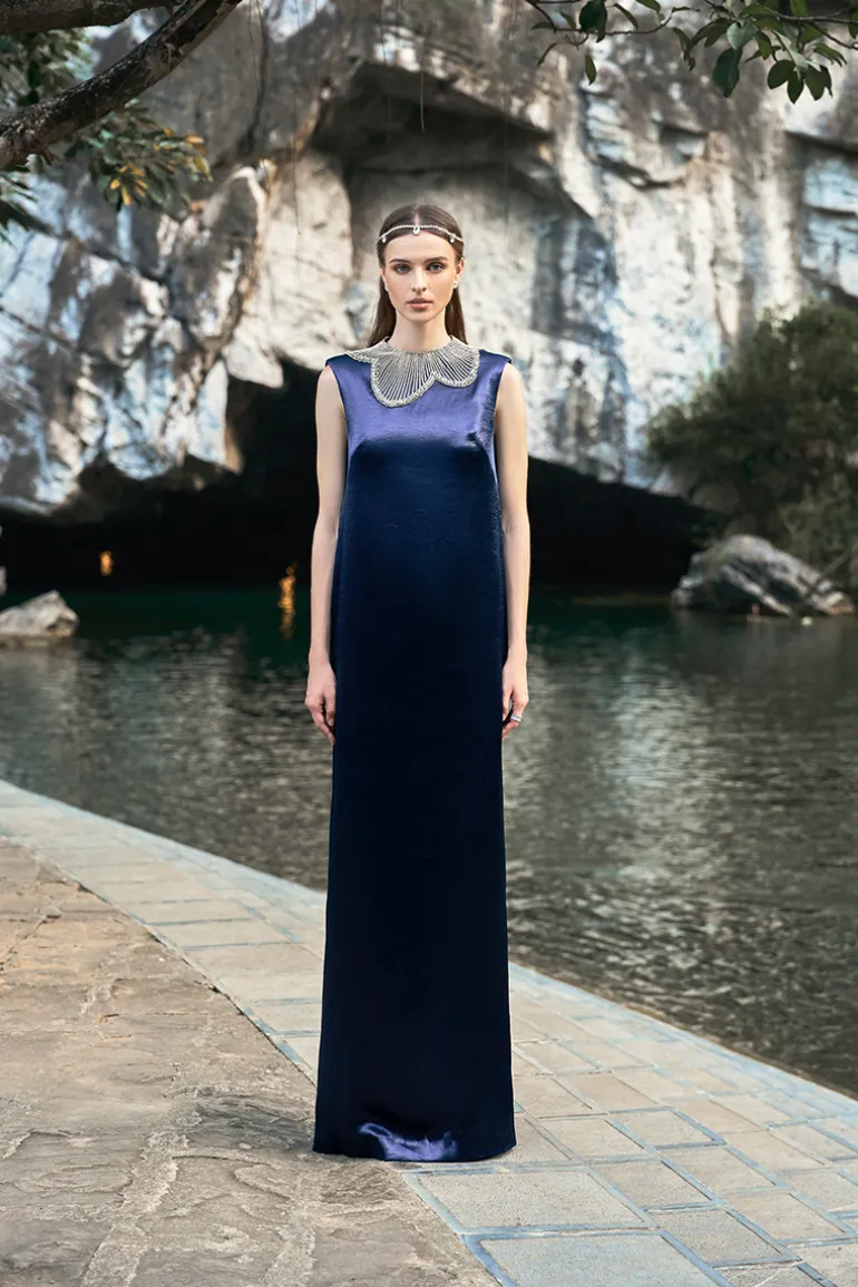 Dresses | Gowns<CULT MIA ORCHID STONE PATTERNED COLLAR GOWN Navy Blue