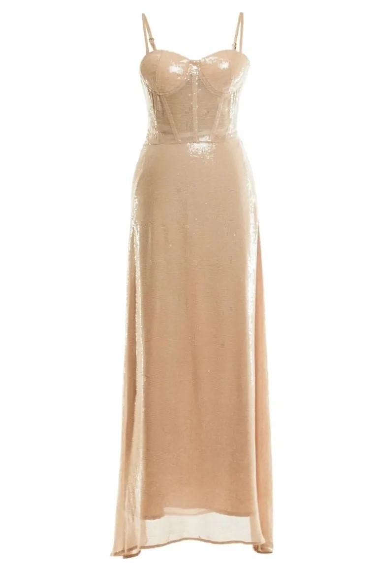 Dresses<CULT MIA NOELLE NUDE SEQUIN CORSET GOWN Nude Pink