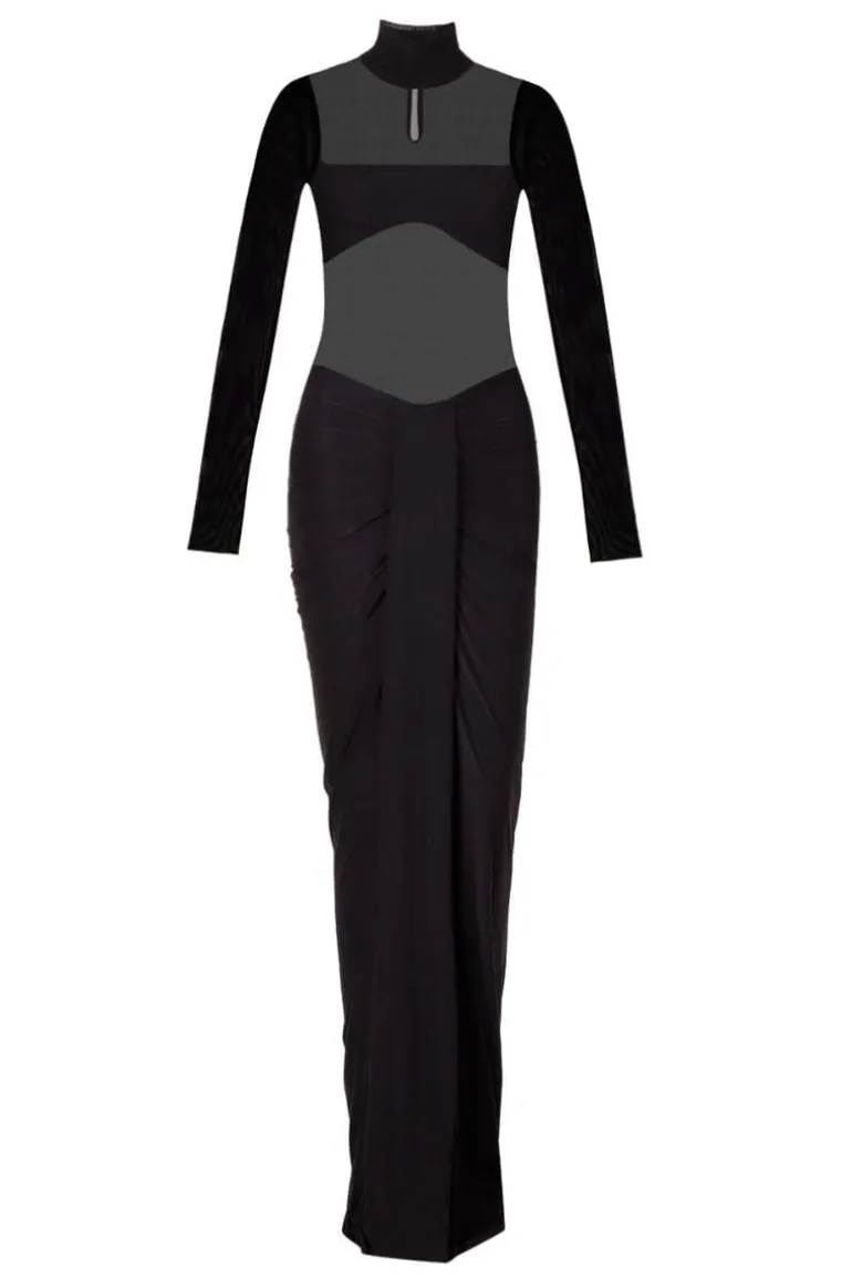 Dresses<CULT MIA NORMA FITTED MESH MAXI DRESS Black