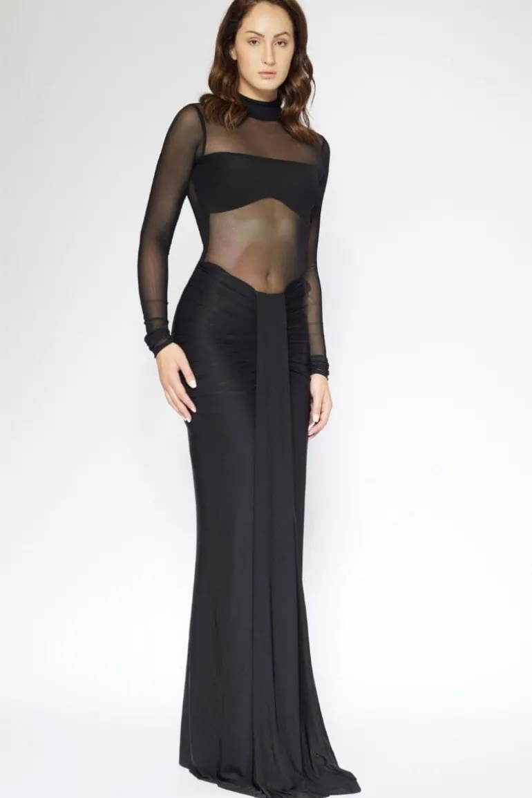 Dresses<CULT MIA NORMA FITTED MESH MAXI DRESS Black