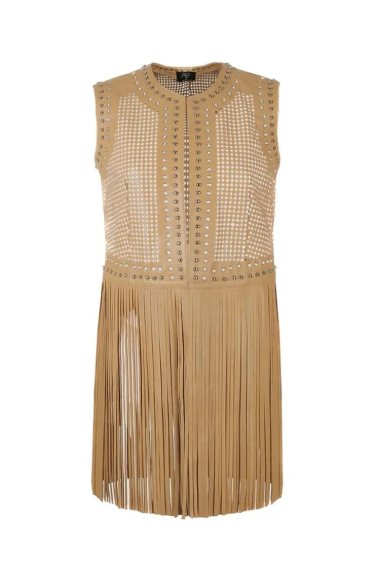 Jackets<CULT MIA EBONY STUDDED LEATHER VEST Nude Beige
