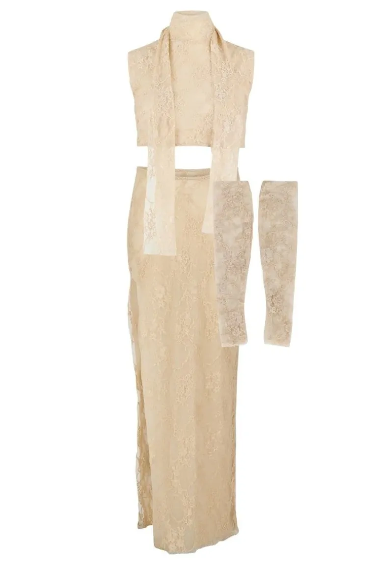 Outfit Sets<CULT MIA NUDE LOREN TOP AND SKIRT SET WITH ARM WARMERS Nude Pink