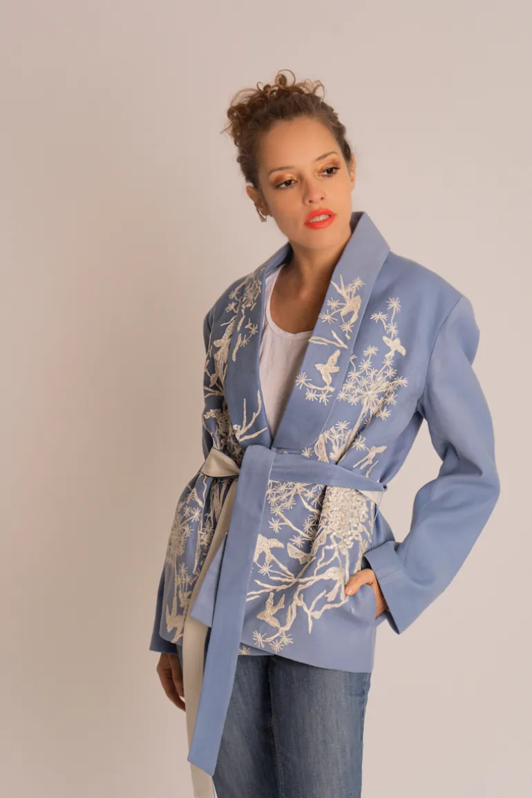 Jackets<CULT MIA NYLA POWDER BLUE BELTED JACKET Blue/White