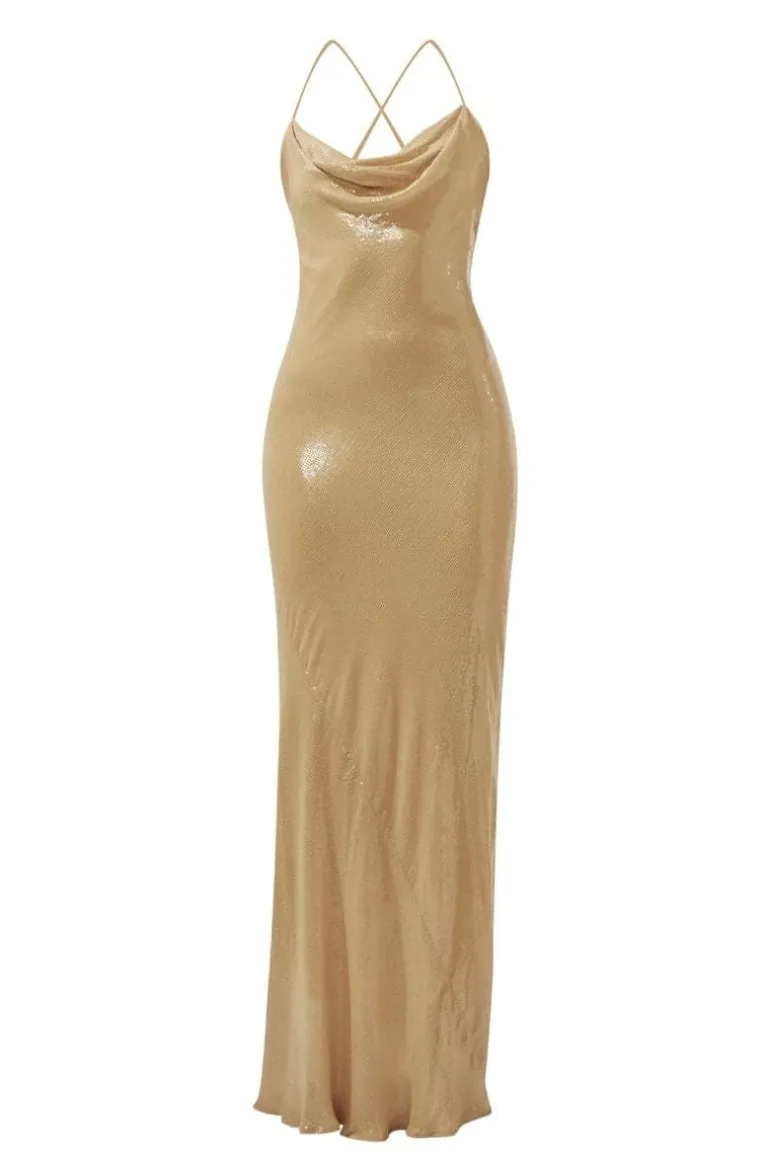 Dresses<CULT MIA OCEANA SEQUIN MAXI DRESS Nude Beige
