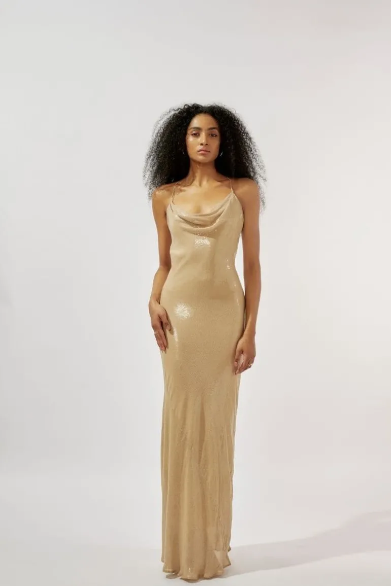 Dresses<CULT MIA OCEANA SEQUIN MAXI DRESS Nude Beige
