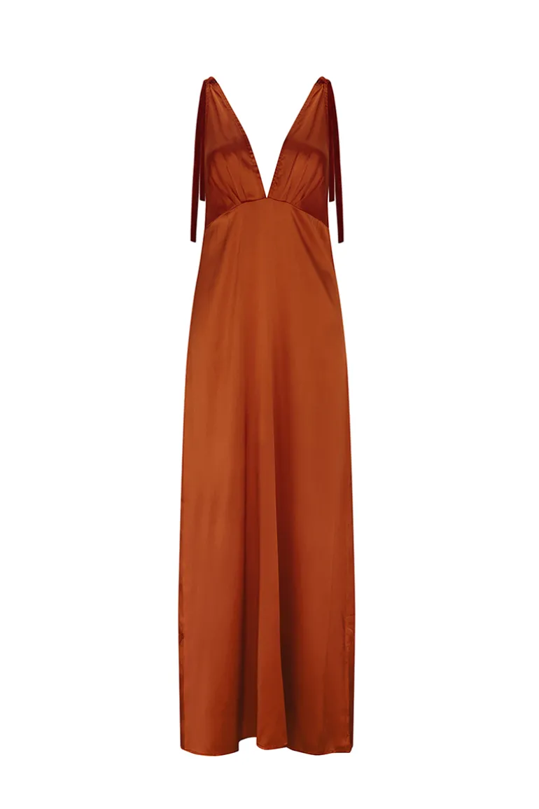 Dresses<CULT MIA SILK MAXI DRESS Ocre