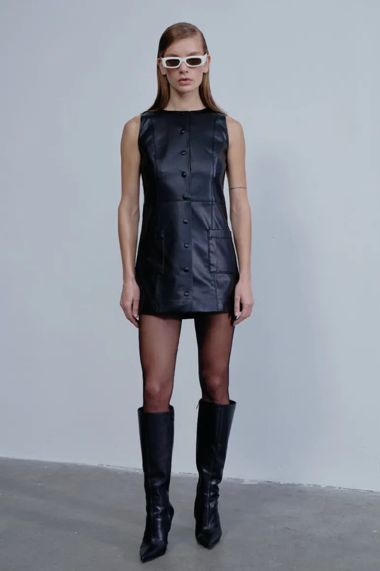 Dresses | Mini Dresses<CULT MIA ODETTE VEGAN LEATHER MINI DRESS Noir