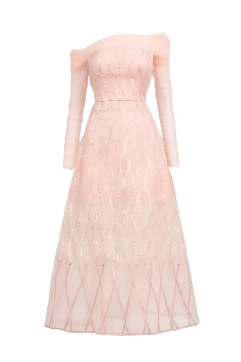 Dresses<CULT MIA OFF SHOULDER ORGANZA MIDI DRESS IN Pink