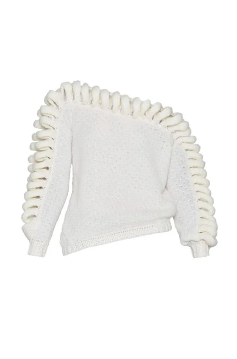 Knitwear<CULT MIA OFF-SHOULDER KNIT SWEATER White