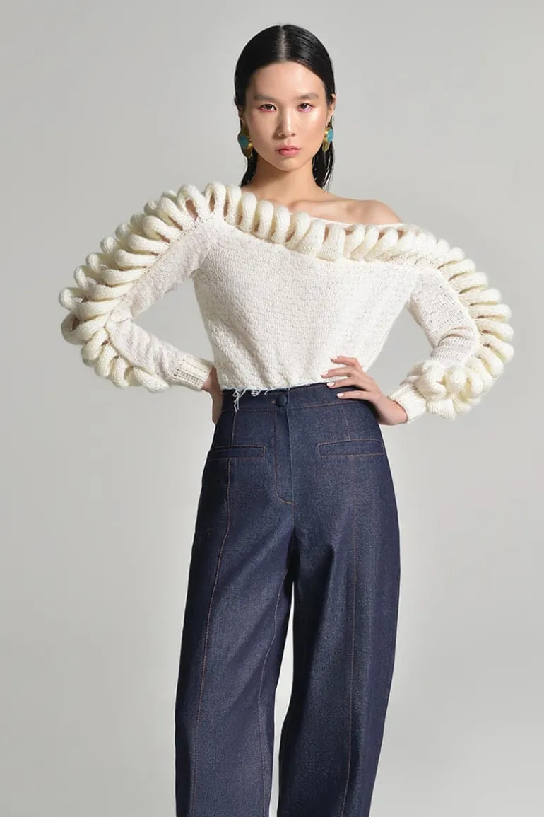 Knitwear<CULT MIA OFF-SHOULDER KNIT SWEATER White