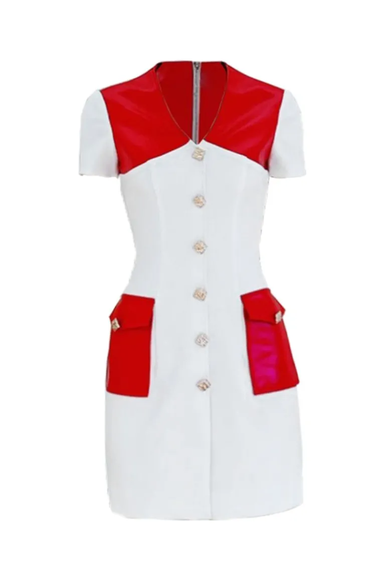 Dresses | Mini Dresses<CULT MIA OLD MONEY MINI DRESS WITH POCKET LEATHER White & Red