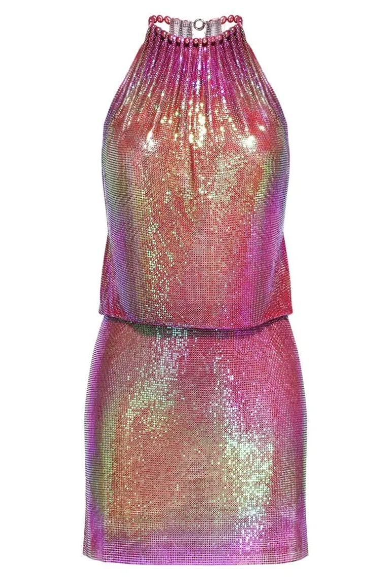 Dresses | Mini Dresses<CULT MIA OLYMPIA IRIDESCENT MESH MINI DRESS Pink