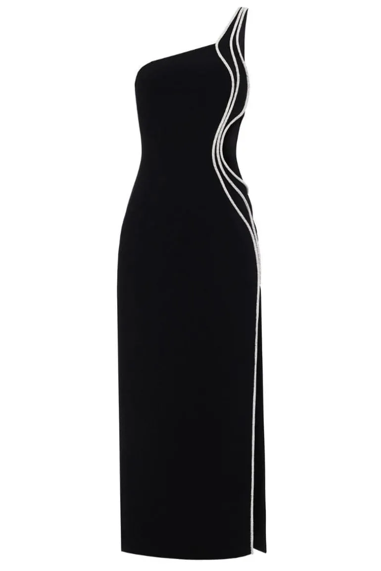 Dresses<CULT MIA ONE-SHOULDER CUTOUT EMBELLISHED MAXI DRESS Black