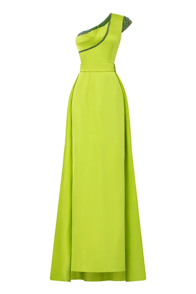 Dresses | Gowns<CULT MIA ONE-SHOULDER DRESS WITH ASYMMETRICAL BURST PLEATS Acid Lime