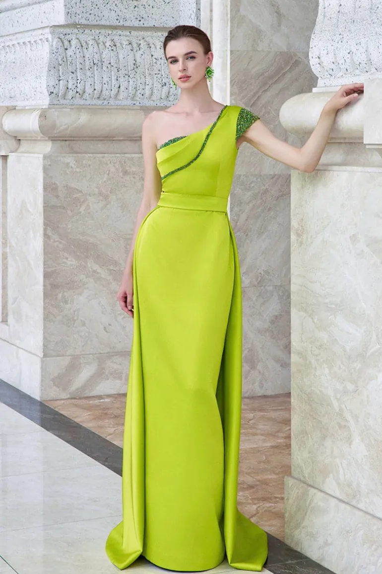 Dresses | Gowns<CULT MIA ONE-SHOULDER DRESS WITH ASYMMETRICAL BURST PLEATS Acid Lime