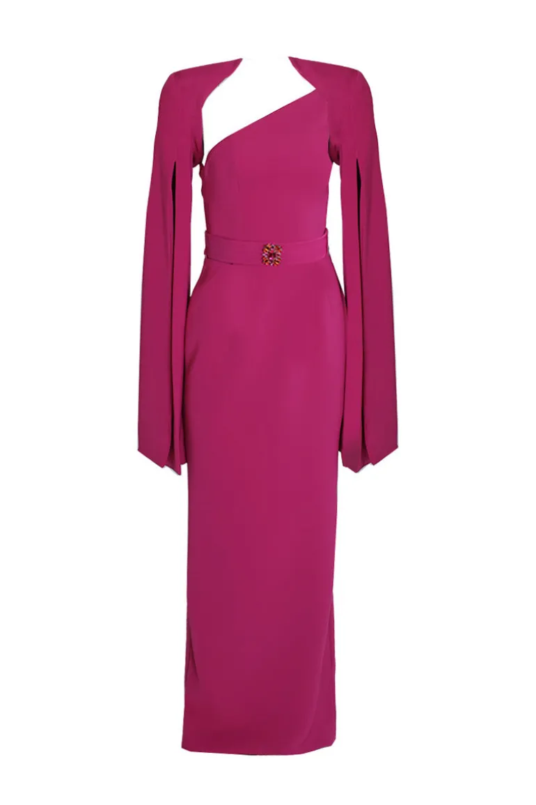 Dresses<CULT MIA ONE-SHOULDER DRESS WITH CAPE SLEEVES IN Deep Magenta