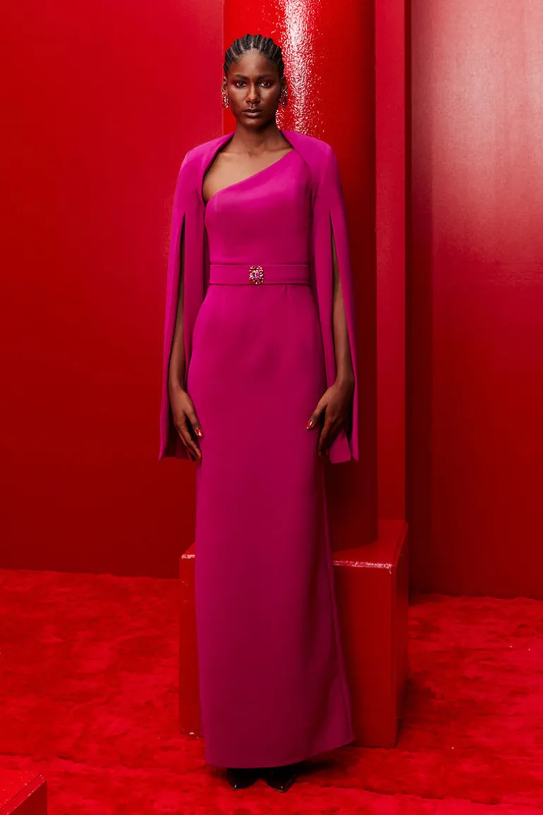 Dresses<CULT MIA ONE-SHOULDER DRESS WITH CAPE SLEEVES IN Deep Magenta