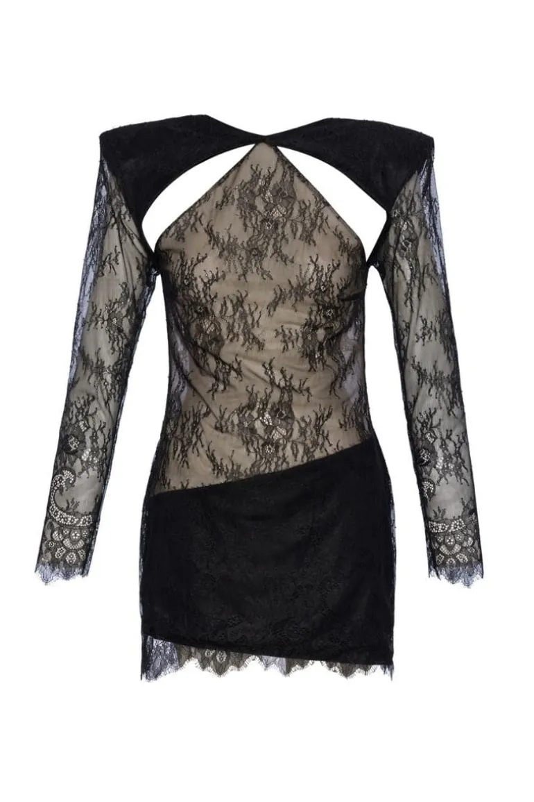 Dresses | Mini Dresses<CULT MIA ONYX LACE SHEER MINI DRESS Black