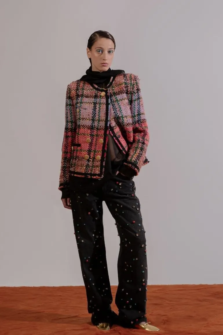 Jackets<CULT MIA ORANGE AND BLUE TWEED JACKET Multicolor