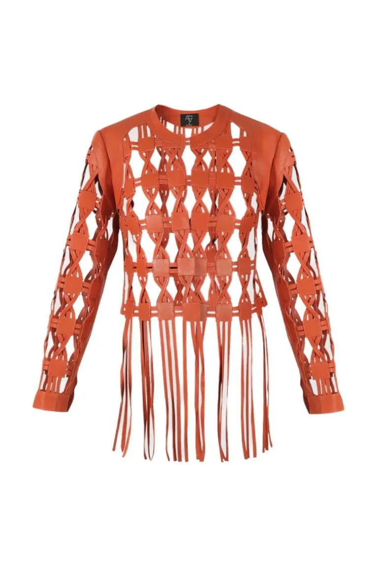 Jackets<CULT MIA HEATHER LEATHER JACKET Orange