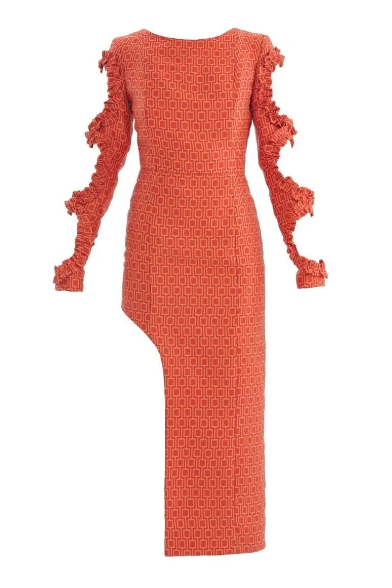 Dresses<CULT MIA RUFFLE CUT-OUT MAXI DRESS Orange